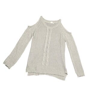 Womens Gray Cut Out Shoulders Crew Neck Pullover Sweater cold shoulder